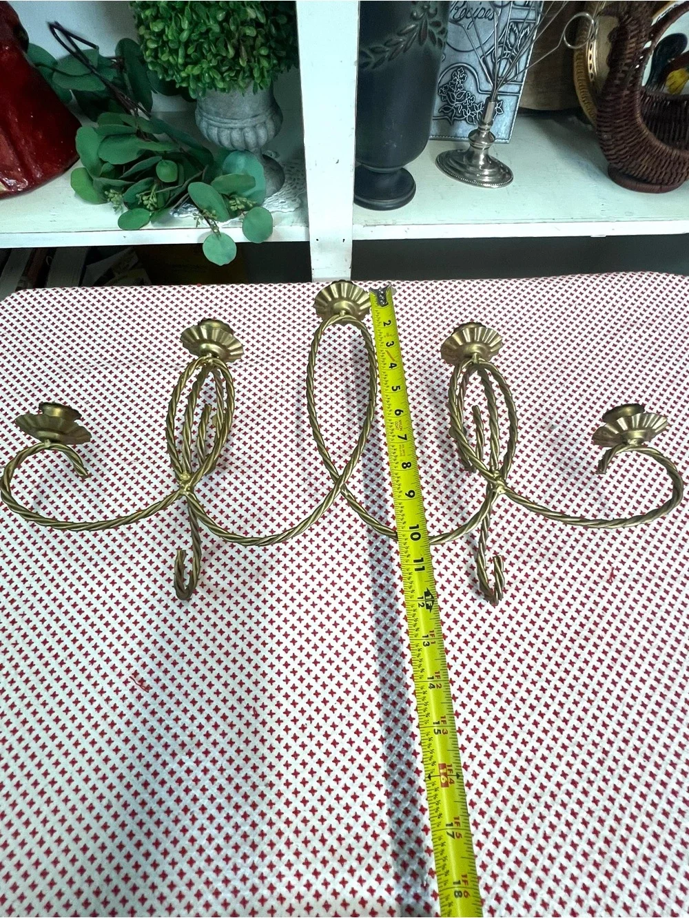Vintage gold twisted metal large wall candle sconce retro grandma core decor